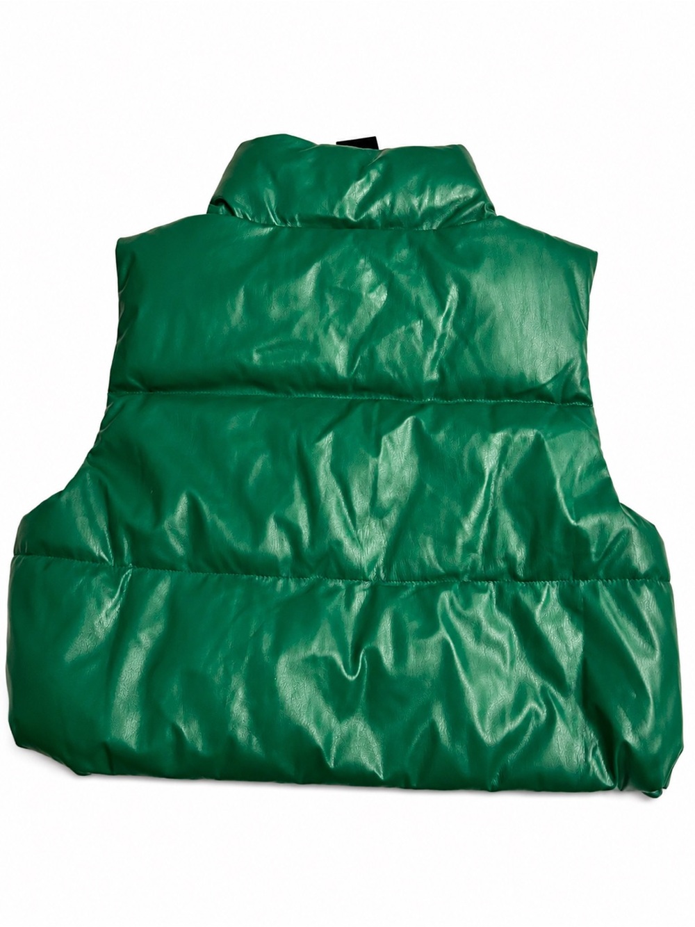 Love Tree Green Faux Leather Puffer Vest Small NWT Vegan Leather Water Resistant - Picture 2 of 9